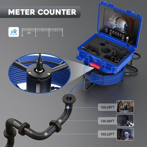 17mm WiFi Wireless Sewer Camera  9 Inch LCD DVR Video Recording  Inspection Video Endoscope with Meter Counter Waterproof LED Adjustable Snake Camera