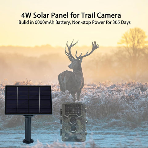 4W Trail Camera Solar Panels, 12V Output Solar Panel Kit with 6000 mAh Battery, Solar Battery Charger for Hunting Game Camera, Deer Feeder, Rechargeable Battery Security Camera, DC 5.5mm*2.1mm Plug