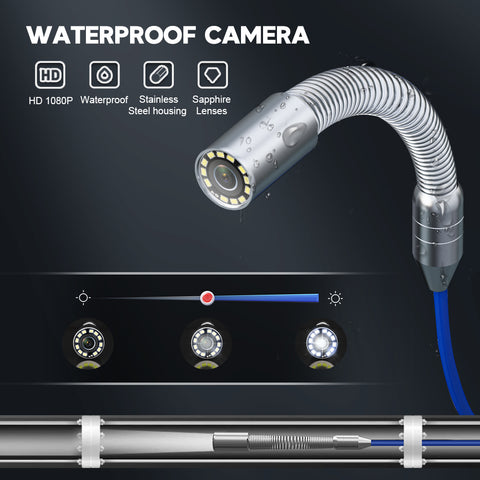 7 Inch DVR Recorder Sewer Camera 23mm Endoscope Borescope camera with 512Hz Self-Leveling 5X Digital Zoom Adjustable LEDs Light 4500mAh Battery