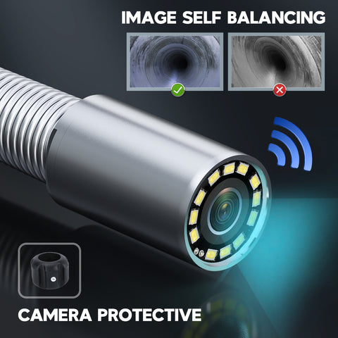 7 Inch DVR Recorder Sewer Camera 23mm Endoscope Borescope camera with 512Hz Self-Leveling 5X Digital Zoom Adjustable LEDs Light 4500mAh Battery