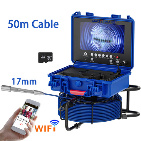 17mm WiFi Wireless Sewer Camera  9 Inch LCD DVR Video Recording  Inspection Video Endoscope with Meter Counter Waterproof LED Adjustable Snake Camera