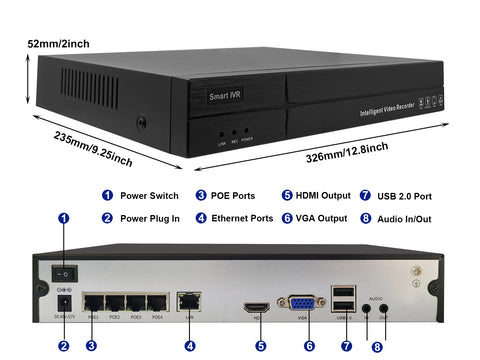 Dosilkc 4K 4 Channel POE NVR,   1080p/3MP/4MP/5MP/8MP POE Network Video Recorder  Supports up to 8TB HDD