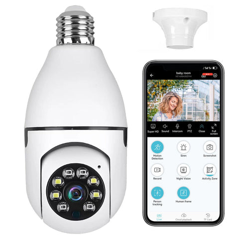 2K 3MP 5G WiFi Light Bulb Security Camera Pan Tilt 4X Digital Zoom Bulb Camera