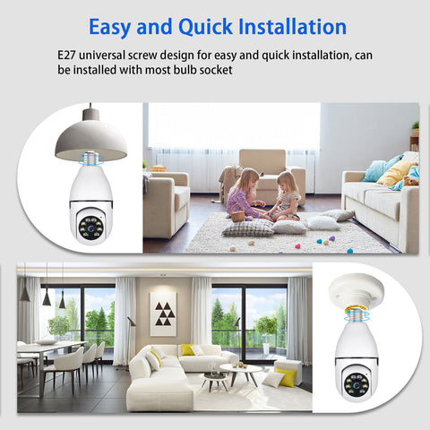 2K 3MP 5G WiFi Light Bulb Security Camera Pan Tilt 4X Digital Zoom Bulb Camera