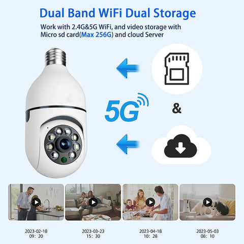 2K 3MP 5G WiFi Light Bulb Security Camera Pan Tilt 4X Digital Zoom Bulb Camera