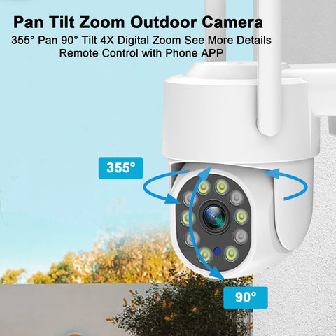 360°4K 8MP Outdoor Security Camera Pan Tilt Zoom WiFi Camera Motion Detection