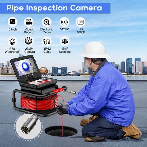 Sewer Pipe Inspection Camera 1200TVL HD Drain 10.1Inch LCD Monitor 512HZ Locator